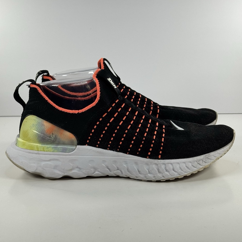 Nike Black Slip-On Knit Running Shoes with Coral Trim and Iridescent Heel